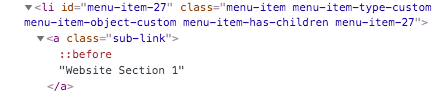 Screenshot of source code for website menu