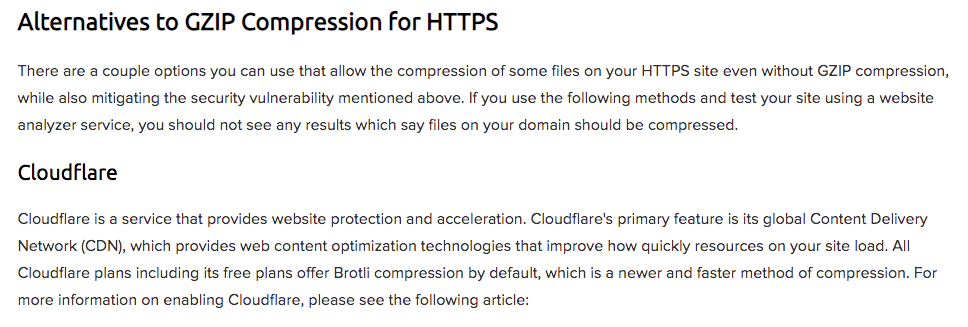 Screenshot from Dreamhost website saying Cloudflare is a good alternative to GZIP compression and provided by Dreamhost.